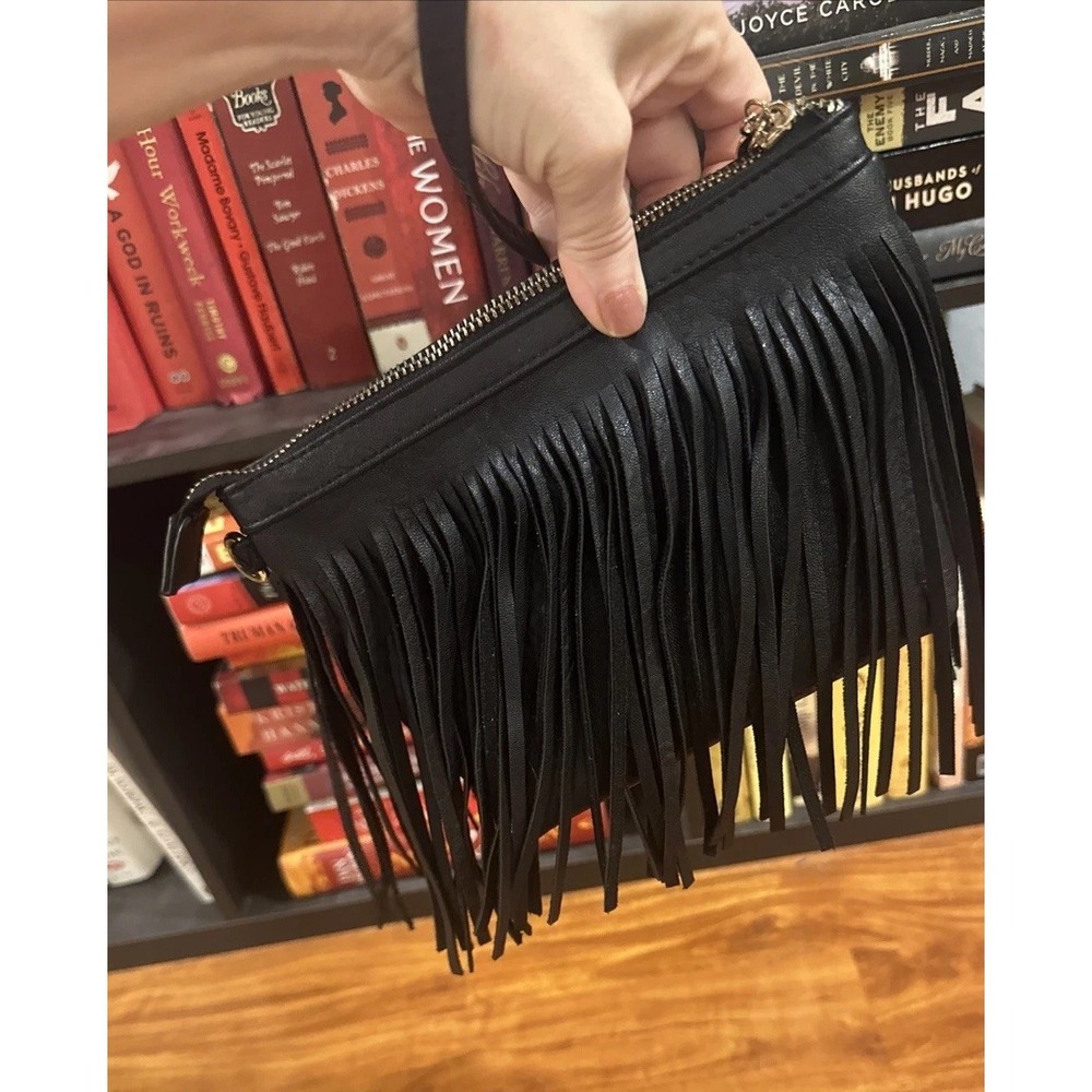 Fringe Western Wristlet Purse Tassels Handbag Black Gold Zipper Rodeo Cowgirl - Picture 11 of 13